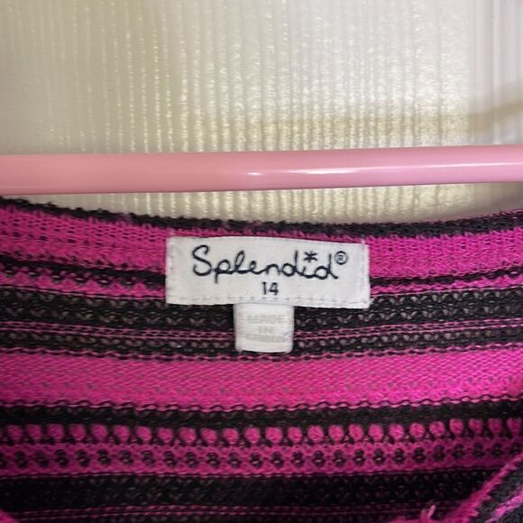 🌟B1G1 free Splendid long sleeve pink and black knit top size 14 - Picture 2 of 4